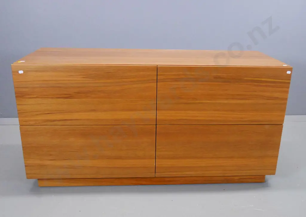 mid-century teak 4-drawer lowboy chest with finished back H-610 W-1200 D-450 Image 1++