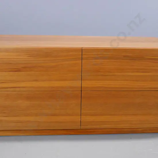 mid-century teak 4-drawer lowboy chest with finished back H-610 W-1200 D-450