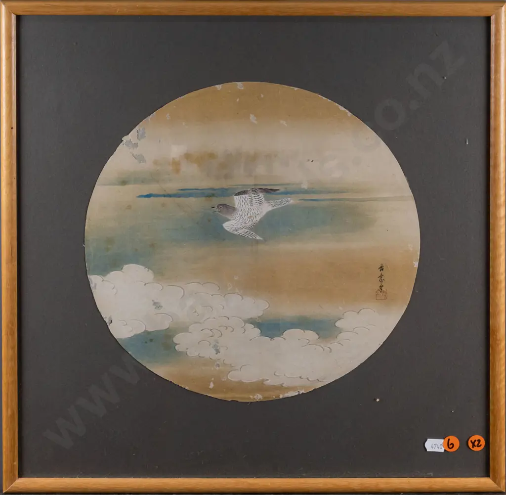 2x antique Japanese watercolours (age damage to both) Each Diam-280 Image 1++