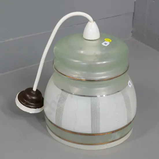 retro green and white glass ceiling light fitting and shade, no journal H-210 D-200