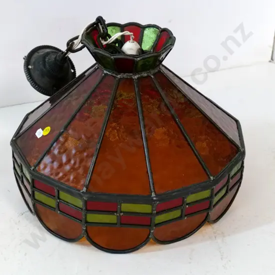 leadlight ceiling light fitting - red green and amber glass H-230 Diameter 370