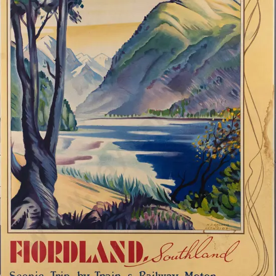 Original NZR Fiordland Travel poster (some water stains) H-960 W-600
