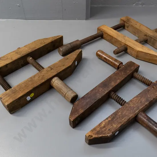 3 vintage wooden F-clamps - larger has bar length 340