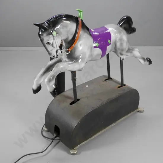 vintage electric automated ride-on horse - some wear to finish, corrosion on base - not working H-960 L-980 W-380