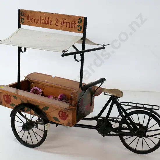reproduction metal and timber display bicycle and trailer with fabric awning H-460 L-630 W-270
