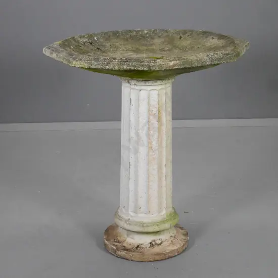 large cast concrete bird bath on classical column base - top not attached H-800 Diameter 700