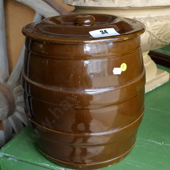 salt-glazed lidded storage crock, no maker's marks H-280 Diameter 280