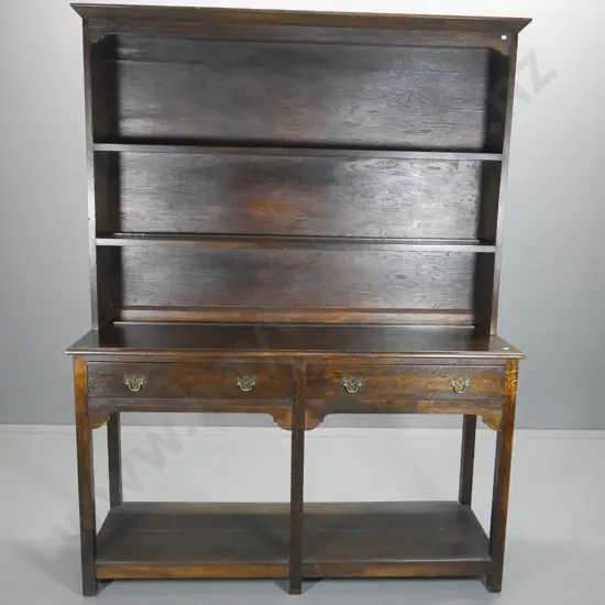 vintage oak 2 door Welsh dresser with brass drop handles H-2070 W-1550 D-480