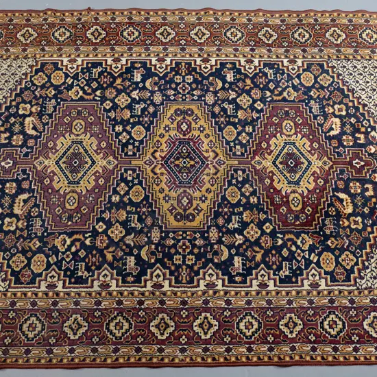 woven wool Persian style floor rug - light browns, brick red and black L-2400 W-1590