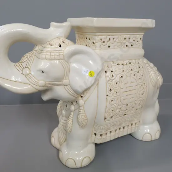 large Asian cream glaze porcelain elephant plant stand - minor chips on base H-400 L-520