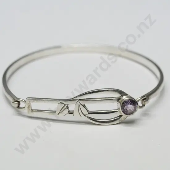 silver bangle with amethyst stamped 925