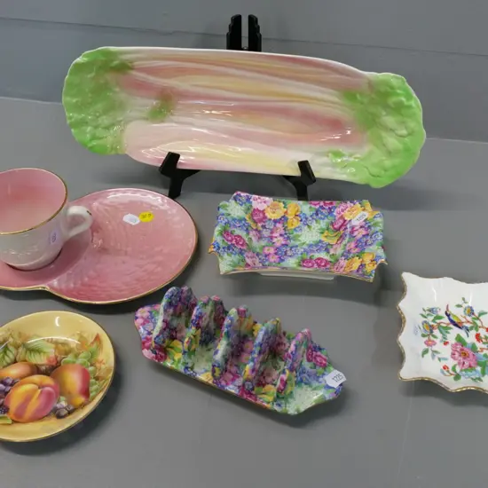 Engilsh china items - 2 Royal Winton Julia items & celery plate, Maling tennis set, 2 Aynsley pin dishes
