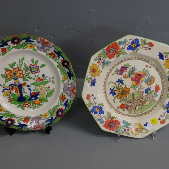 2 hand-painted Masons cabinet plates - larger is D-220