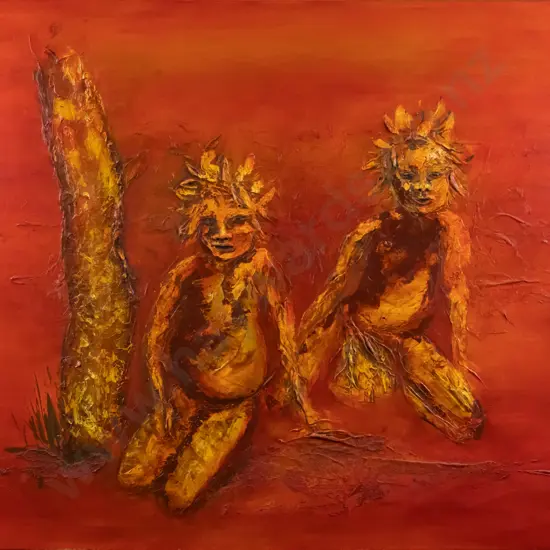 Illegible  Signature -oil on box canvas 2 seated people - H-900 W-1190