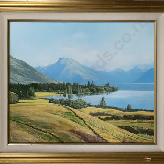 illegible signature - framed oil - "Lake Wakatipu  H-590 W-590