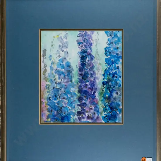 Rosemary - framed watercolour "Delphiniums" H-260 W-230