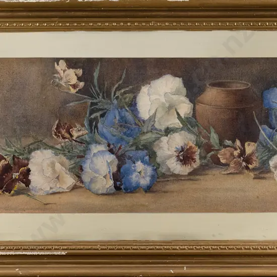 AD Leggett 1914 - gilt framed watercolour flowers and vase H-190 W-530