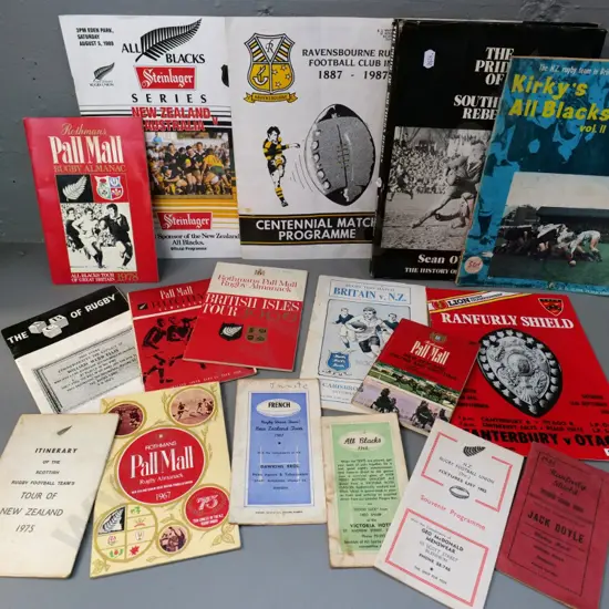 assorted Rugby books and programs - Otago, All Blacks, etc. from 1950s thru 80s - and a Trotting Almanac