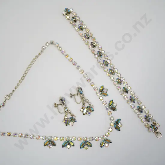 multi coloured crystal necklace, bracelet & earring set