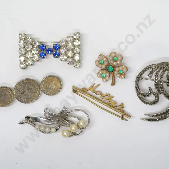 'mother' brooch silver lined & 5 asstd costume broohes