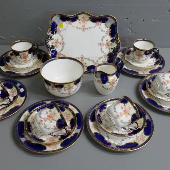 Bisto pink rose, cobalt and gold 21-piece tea set