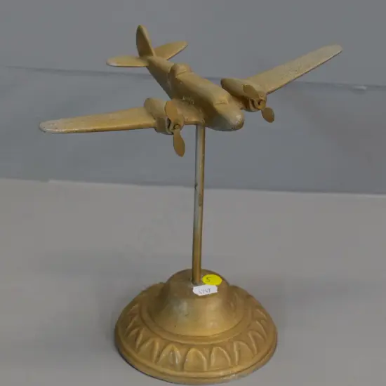 cast metal brass-finish model aeroplane on metal stand H-200 Wingspan 220