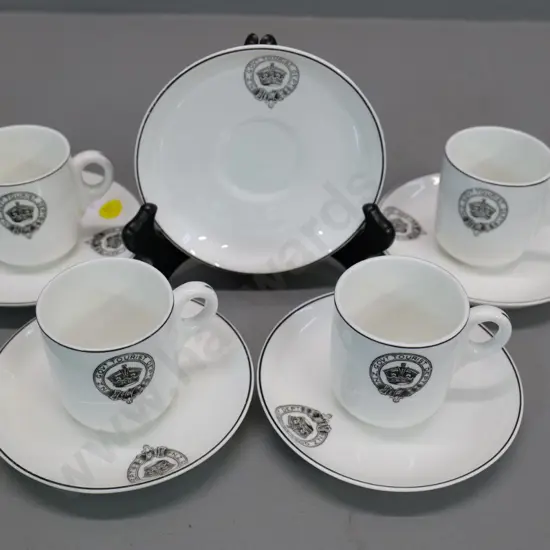 "NZ Govt. Tourist Department" - 4 Tuscan china demitasse coffee cups & saucers, one spare saucer