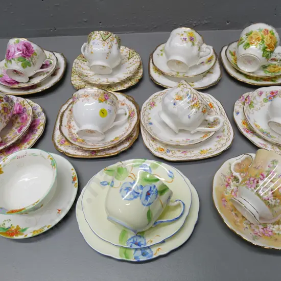 8 Royal Albert trios, one Royal Albert cup & saucer, Shelley cup & saucers, Paragon trio
