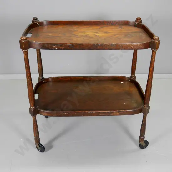 deco oak 2-tier tea trolley on original casters - some bubbles to veneer on lower shelf H-760 L-730 W-440
