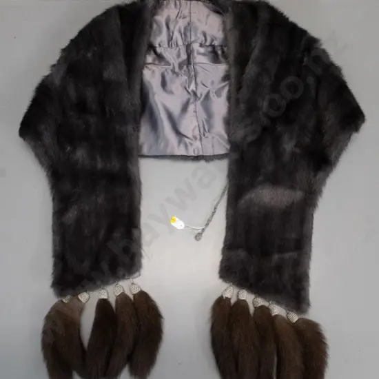 fur stole with tassels, no labels