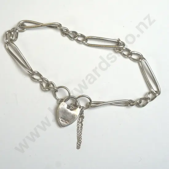 silver chain bracelet with heart clasp stamped sterling silver