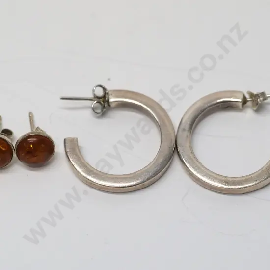 pair of silver hoop earrings & pair of amber stud earrings both stamped 925