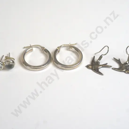 3 pairs of silver earrings stamped 925