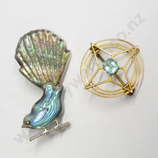 silver/paua peacock brooch [stamped stgsil] & star brooch [no marks]