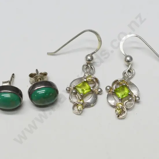 pair of peridot earrings stamped 925 & pair of turquoise earrings no mark