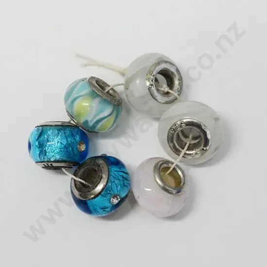 6 coloured ball charms with silver bands stamped 925