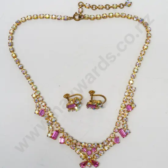 coloured crystal necklace & earring [screw on] set