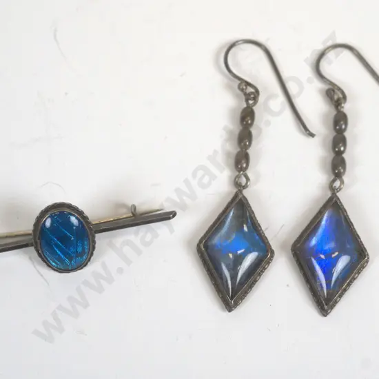 butterfly wing earrings [stamped sterling silver] & butterfly wing bar brooch [no mark]