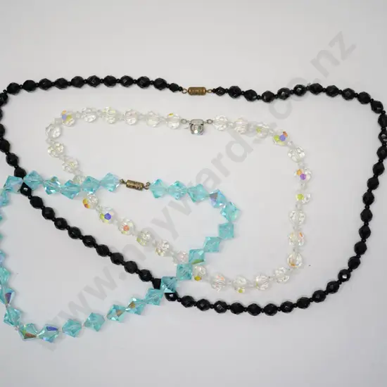 black jet bead necklace, blue crystal necklace & clear crystal necklace