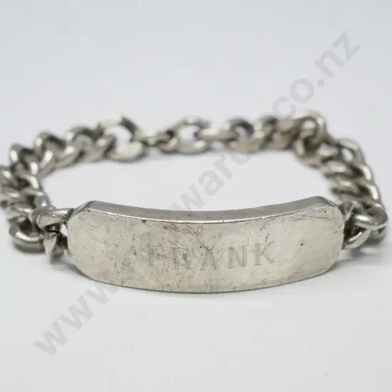 heavy silver mans bracelet engraved Frank on outside & love Noel inside - stamped sterling