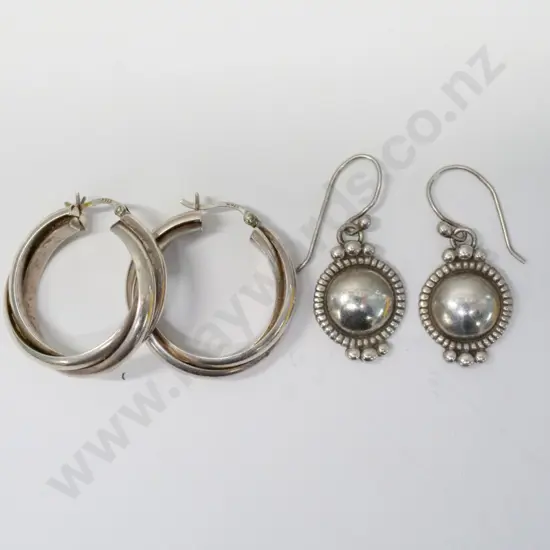 pair of silver hoop earrings stamped 925 & pair of silver drop earrings stamped sterling
