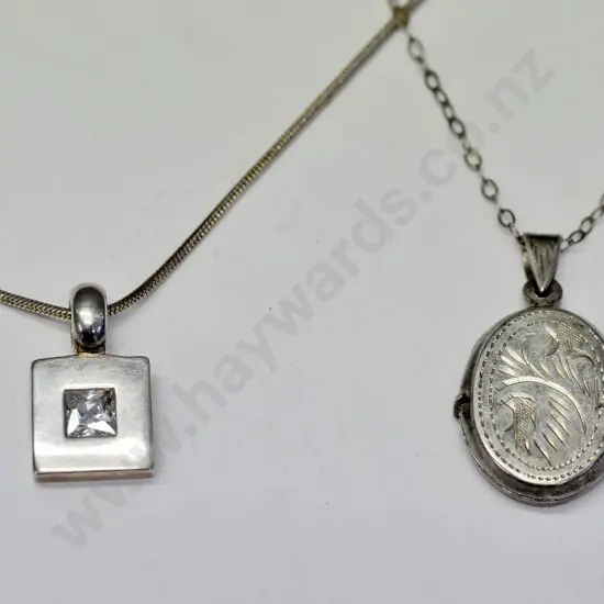 silver locket stamped 925 & cz pendant no mark