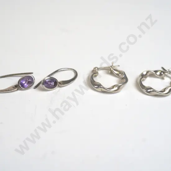 silver hoop earrings stamped 925 & silver amethyst earrings stamped 925