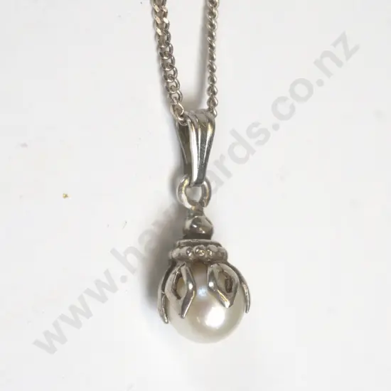 silver pearl necklace stamped stg