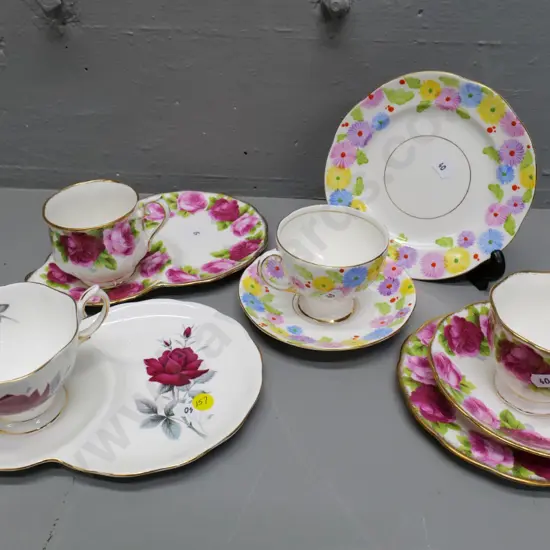 Royal Albert Old English Rose tennis set and trio,  Royal Albert Sweet Romance tennis set, Royal Standard trio
