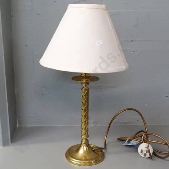 brass based twist-stem table lamp - made in England, some pitting H-460 Shade D-260
