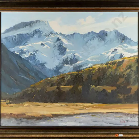 D R Nelson -framed oil-  mountain scene H-500 W-590