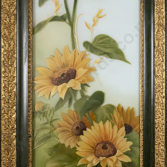 glit framed painting on glass - sunflowers H-630 W-230