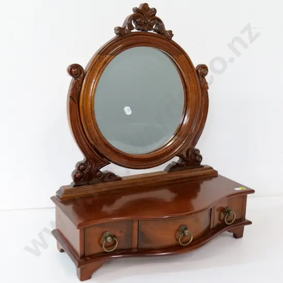 reproduction small dressing table mirror with 3 drawers, round bevelled mirror H-530 W410 D200