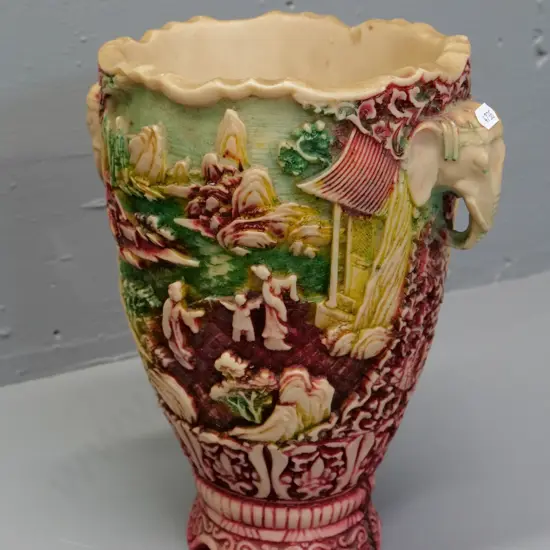composite/resin relief pattern vase with elephant heads and Chinese motifs H-260 D-240